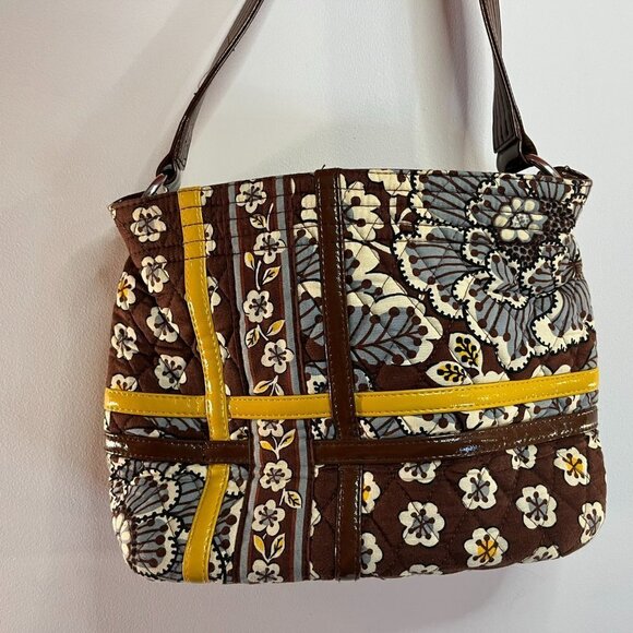 Vera Bradley Brown Blue Gray Yellow Gold Print Purse - EUC - Picture 2 of 5
